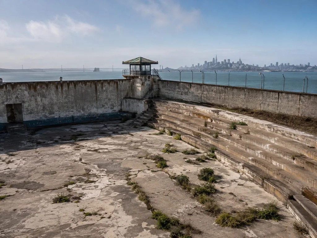 The recreation yard on Alcatraz Island